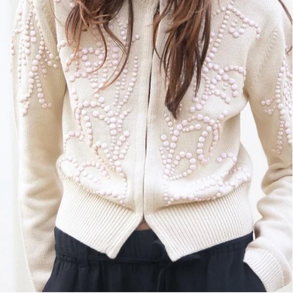 NWT Zara Woman Beaded Knit Cardigan